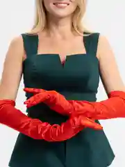 Красный атласные перчатки, удлиненные, выше локтя, 16 цветов
