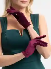 Марсала перчатки женские длинные / короткие бархатные черные