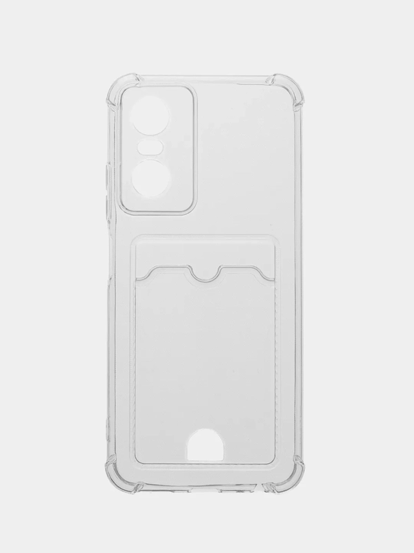 Чехол для Tecno Pop 6 Pro (Техно Поп 6 Про), прозрачный, с карманом для карты