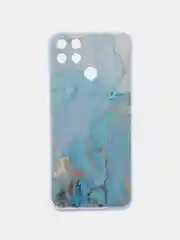 Светло-синий силиконовый чехол на Realme Narzo 50A / Реалми Нарзо 50А с рисунком, защита камеры