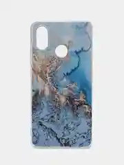 Голубой силиконовый чехол на Xiaomi Mi 8 / Сяоми Ми 8 прозрачный, с рисунком, защита камеры