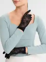 Черный перчатки женские кружевные, прозрачные, ажурные, гипюровые