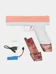 Розовый водный пистолет детский GLOCK WATER GUN электрический на аккумуляторе / Детский пистолет