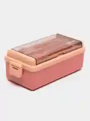 Розовый ланч бокс двухуровневый, с приборами