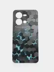 Бирюзовый силиконовый чехол на Vivo V25/V25e / Виво V25/V25е прозрачный, с рисунком, защита камеры