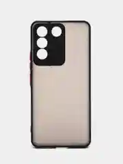 Черный чехол для Vivo V27e матовый, с цветными бортиками