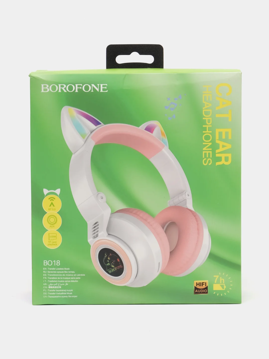 Белый беспроводные светящиеся наушники Borofone BO18 Cat ear, накладные наушники полноразмерные