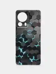 Бирюзовый силиконовый чехол на Xiaomi 13 Lite / Сяоми 13 Лайт прозрачный, с рисунком, защита камеры