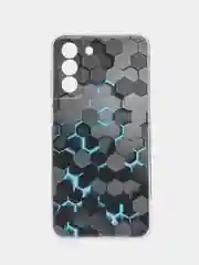 Бирюзовый силиконовый чехол на Samsung Galaxy S21 FE / Самсунг S21 FE, с рисунком, защита камеры