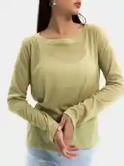 Зеленый женский лонгслив, оверсайз, полупрозрачный, кофта, свитшот