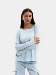Голубой женский лонгслив, оверсайз, полупрозрачный, кофта, свитшот