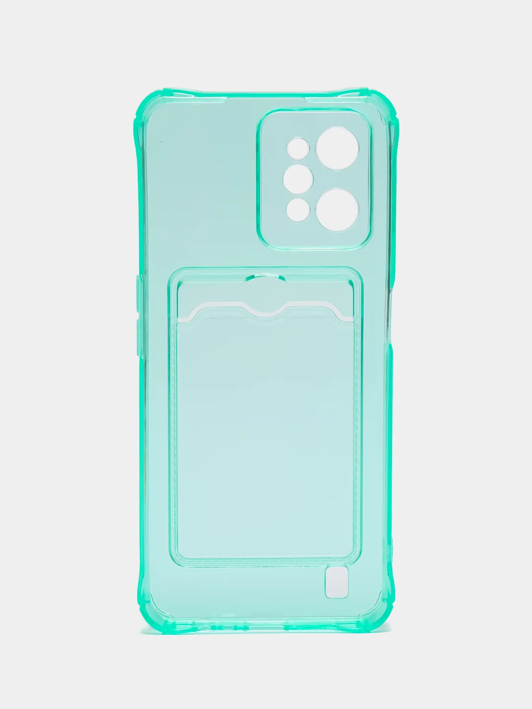 Бирюзовый силиконовый чехол для Realme C31 (Реалми С31), с карманом для карт, прозрачный