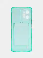Бирюзовый силиконовый чехол для Realme C31 (Реалми С31), с карманом для карт, прозрачный