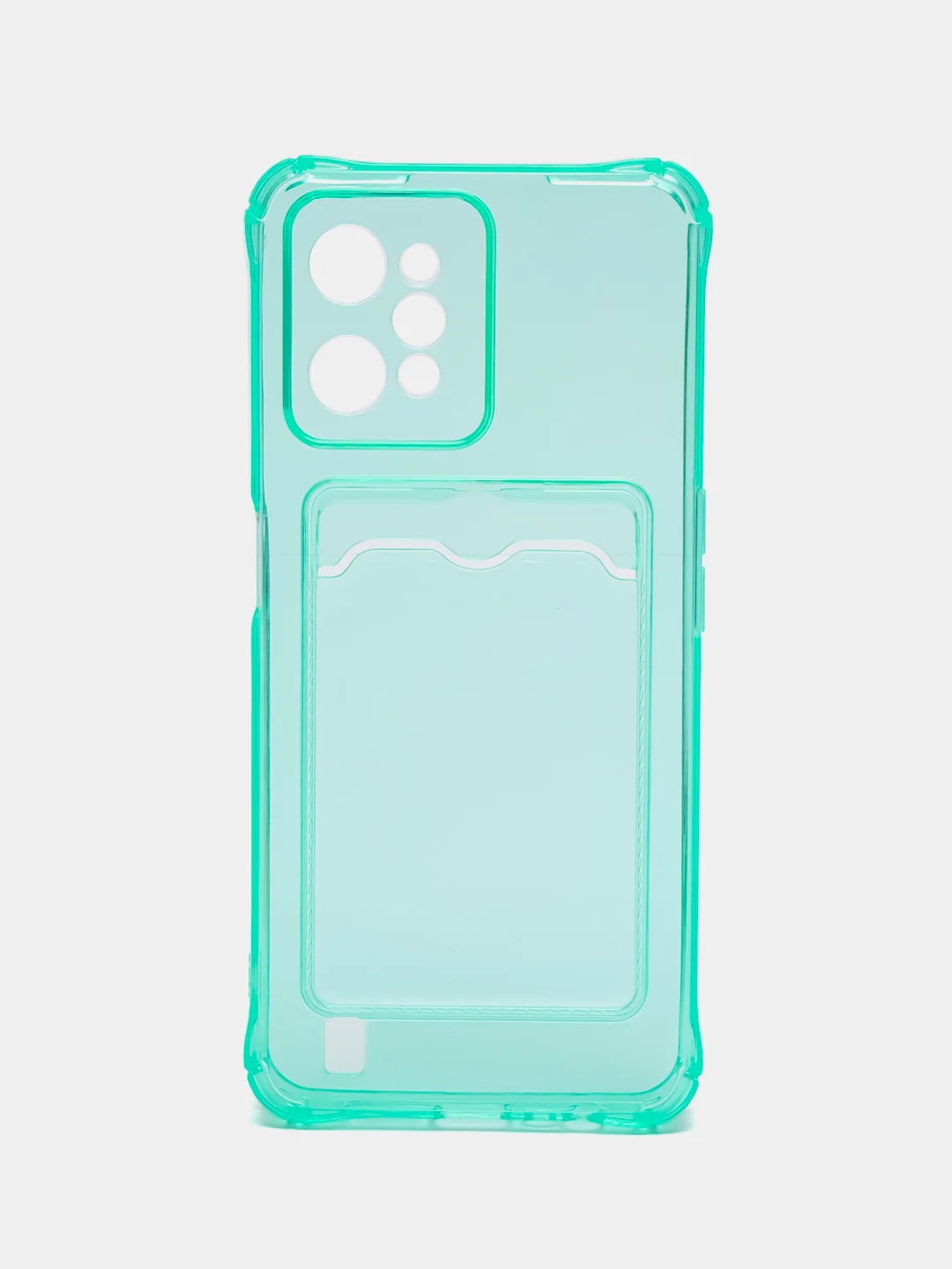 Бирюзовый силиконовый чехол для Realme C31 (Реалми С31), с карманом для карт, прозрачный