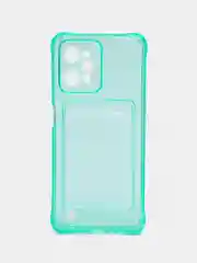 Бирюзовый силиконовый чехол для Realme C31 (Реалми С31), с карманом для карт, прозрачный
