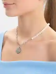 Колье на шею с жемчугом и подвеской, цепочка из титановой стали с круглым кулоном
