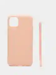 Розовый чехол для IPhone 11 Pro Max силиконовый, с ремешком на руку в комплекте