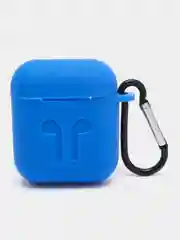 Голубой чехол для беспроводных наушников AirPods 1/2 с карабином, силиконовый