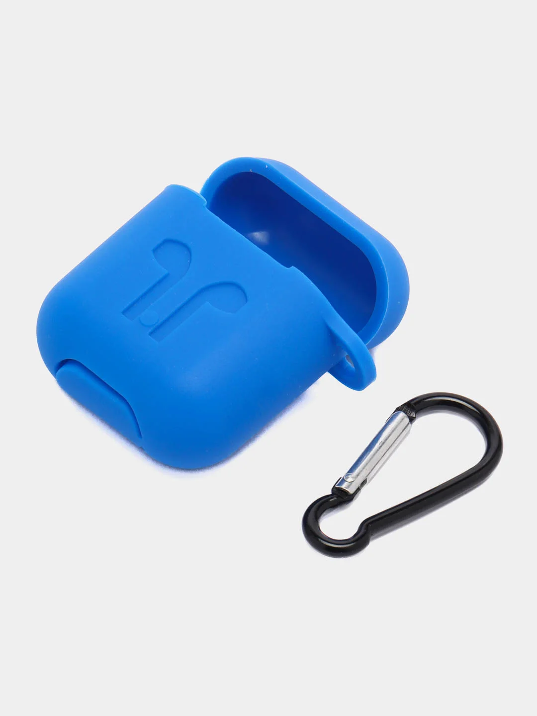 Голубой чехол для беспроводных наушников AirPods 1/2 с карабином, силиконовый