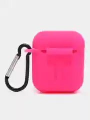 Розовый чехол для беспроводных наушников AirPods 1/2 с карабином, силиконовый