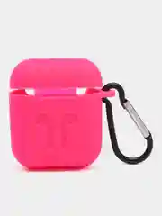 Розовый чехол для беспроводных наушников AirPods 1/2 с карабином, силиконовый