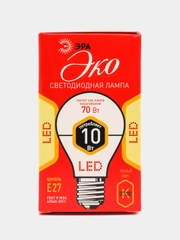 Лампа светодиодная ЭРА Эко 10Вт E27, теплый свет, груша