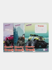 Тетрадь 12 л, клетка, обложка картон, разные виды "МОНСТР-ТРАК", 3 шт