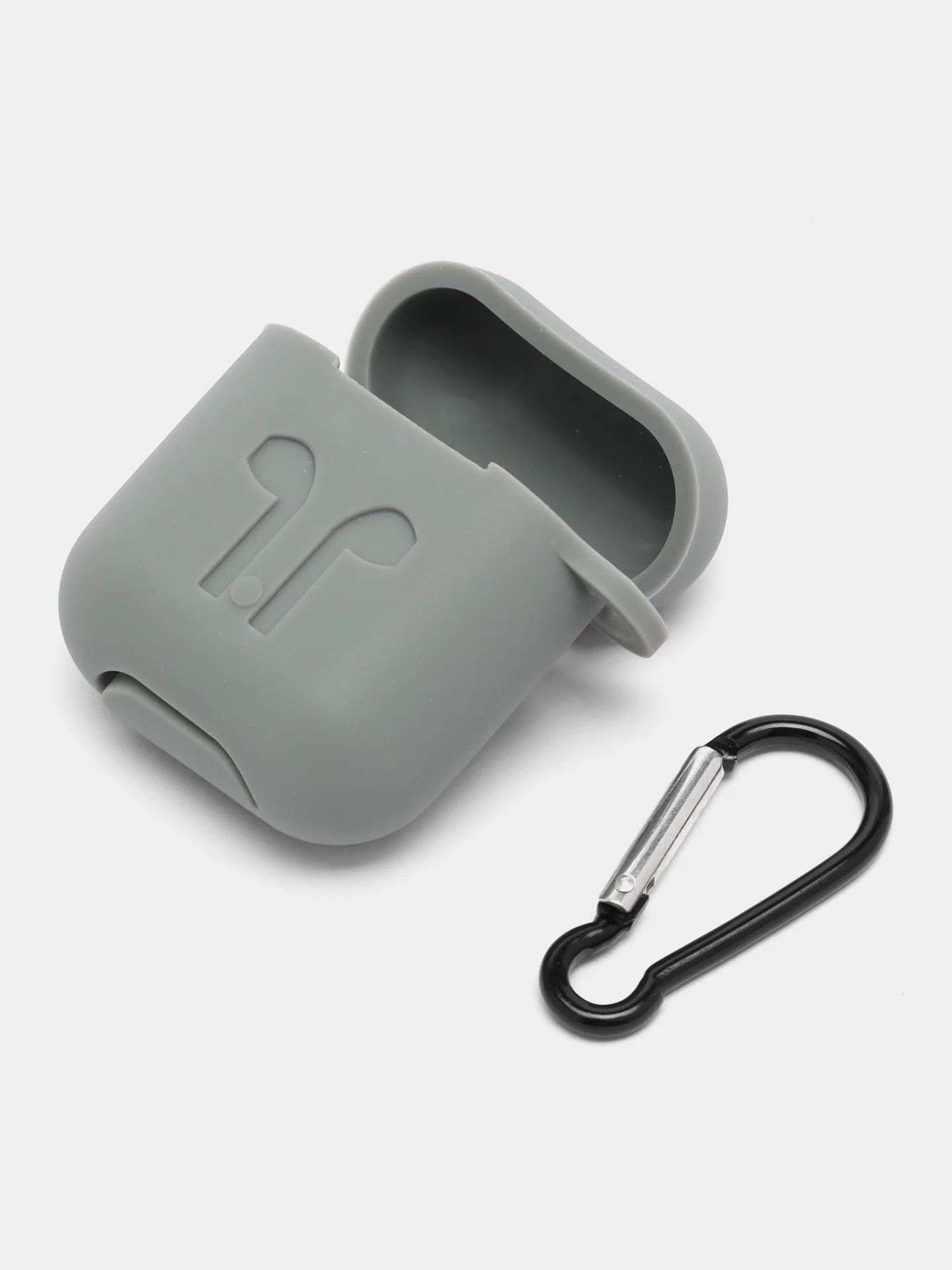 Серый чехол для беспроводных наушников AirPods 1/2 с карабином, силиконовый