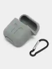 Серый чехол для беспроводных наушников AirPods 1/2 с карабином, силиконовый