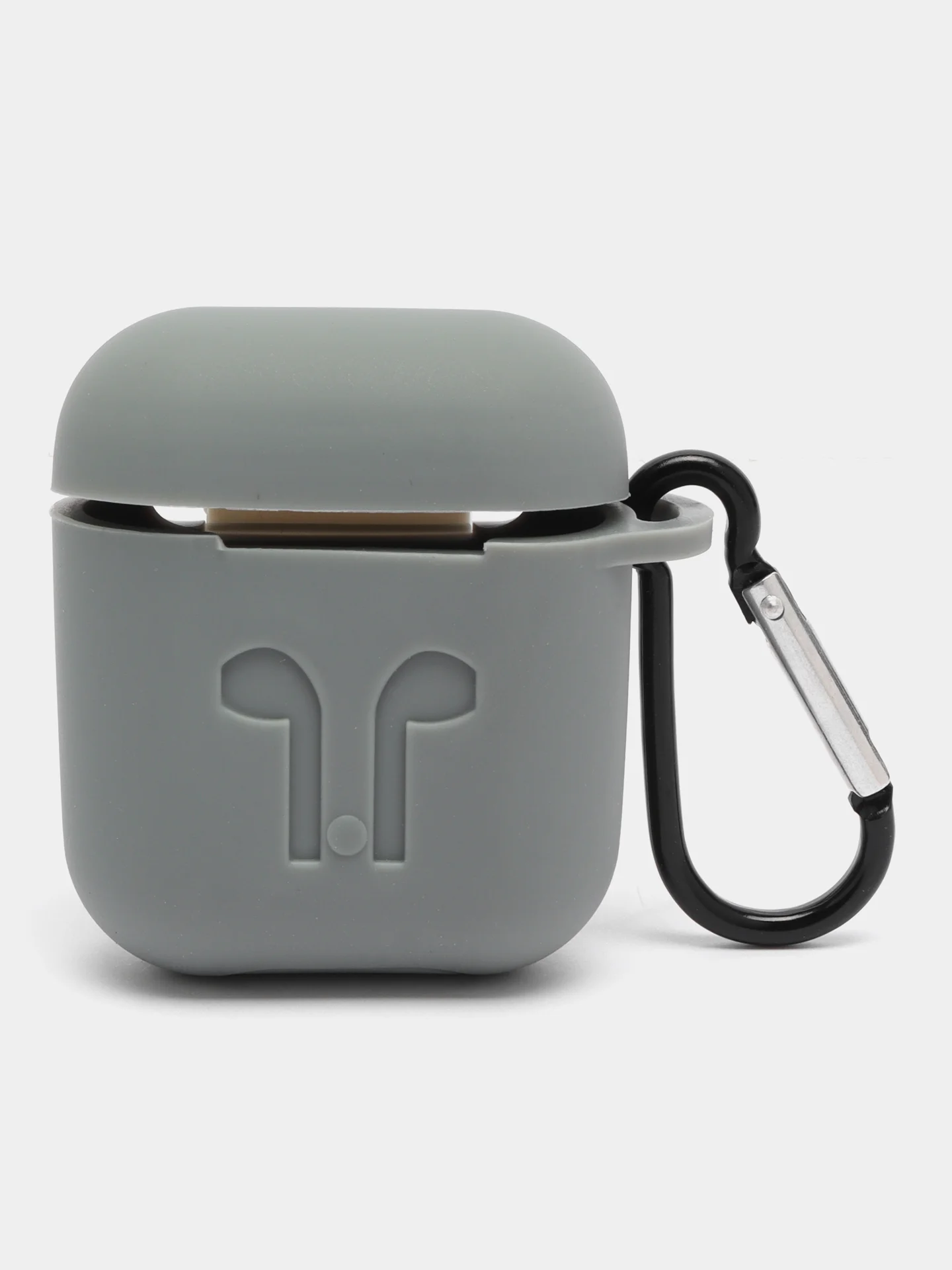 Серый чехол для беспроводных наушников AirPods 1/2 с карабином, силиконовый