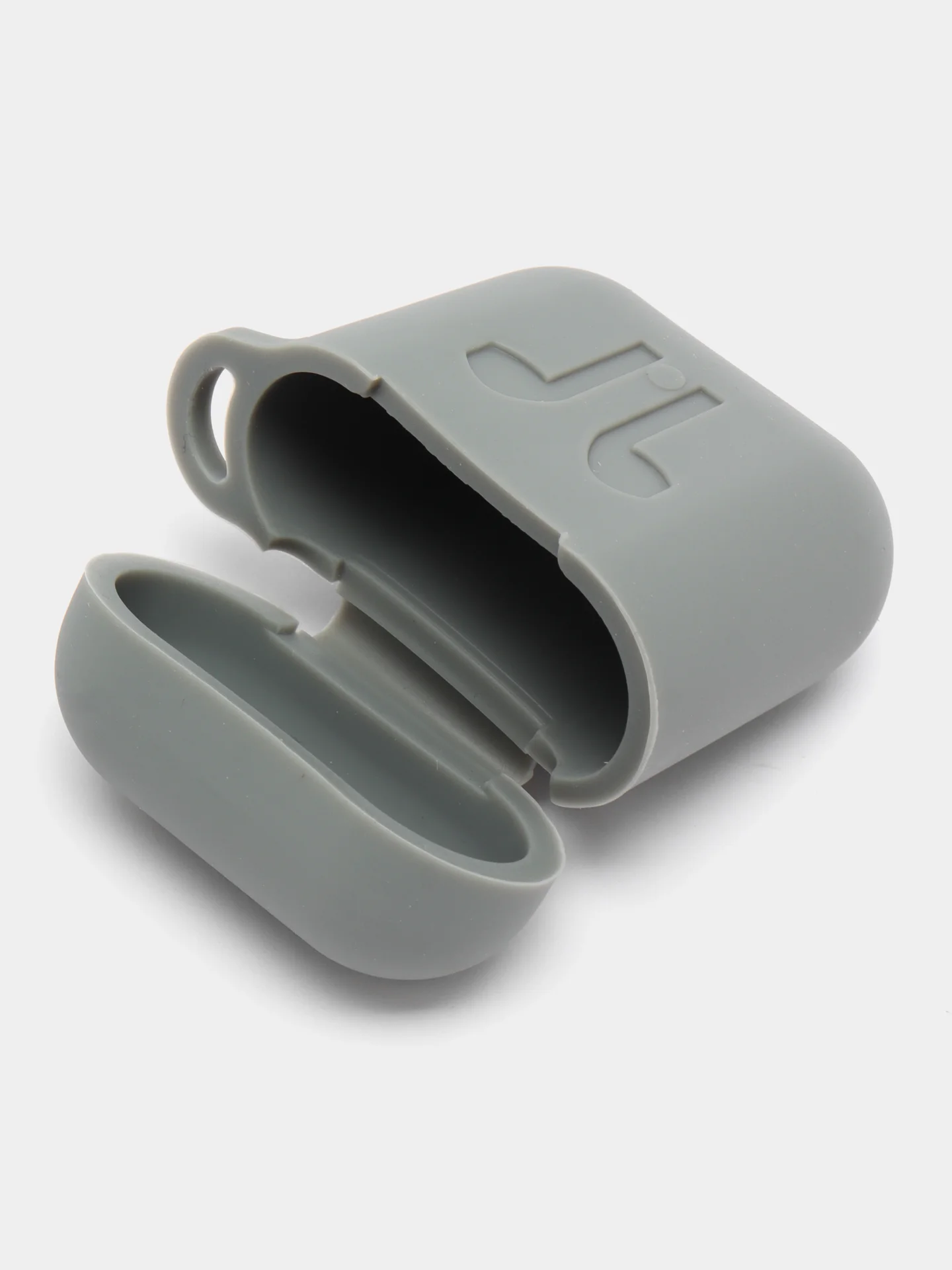 Серый чехол для беспроводных наушников AirPods 1/2 с карабином, силиконовый