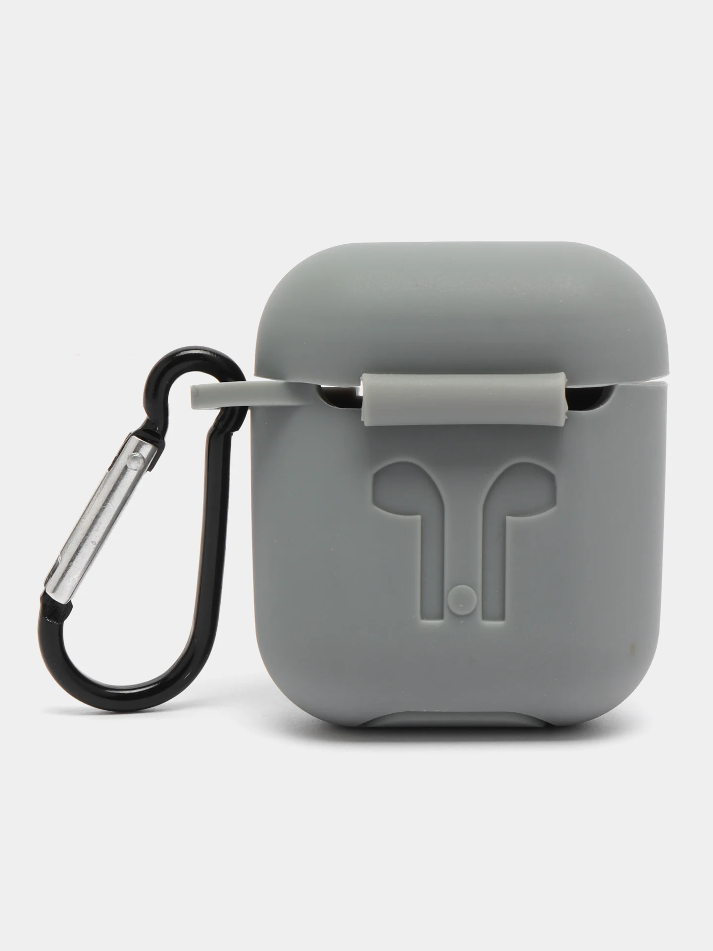 Серый чехол для беспроводных наушников AirPods 1/2 с карабином, силиконовый