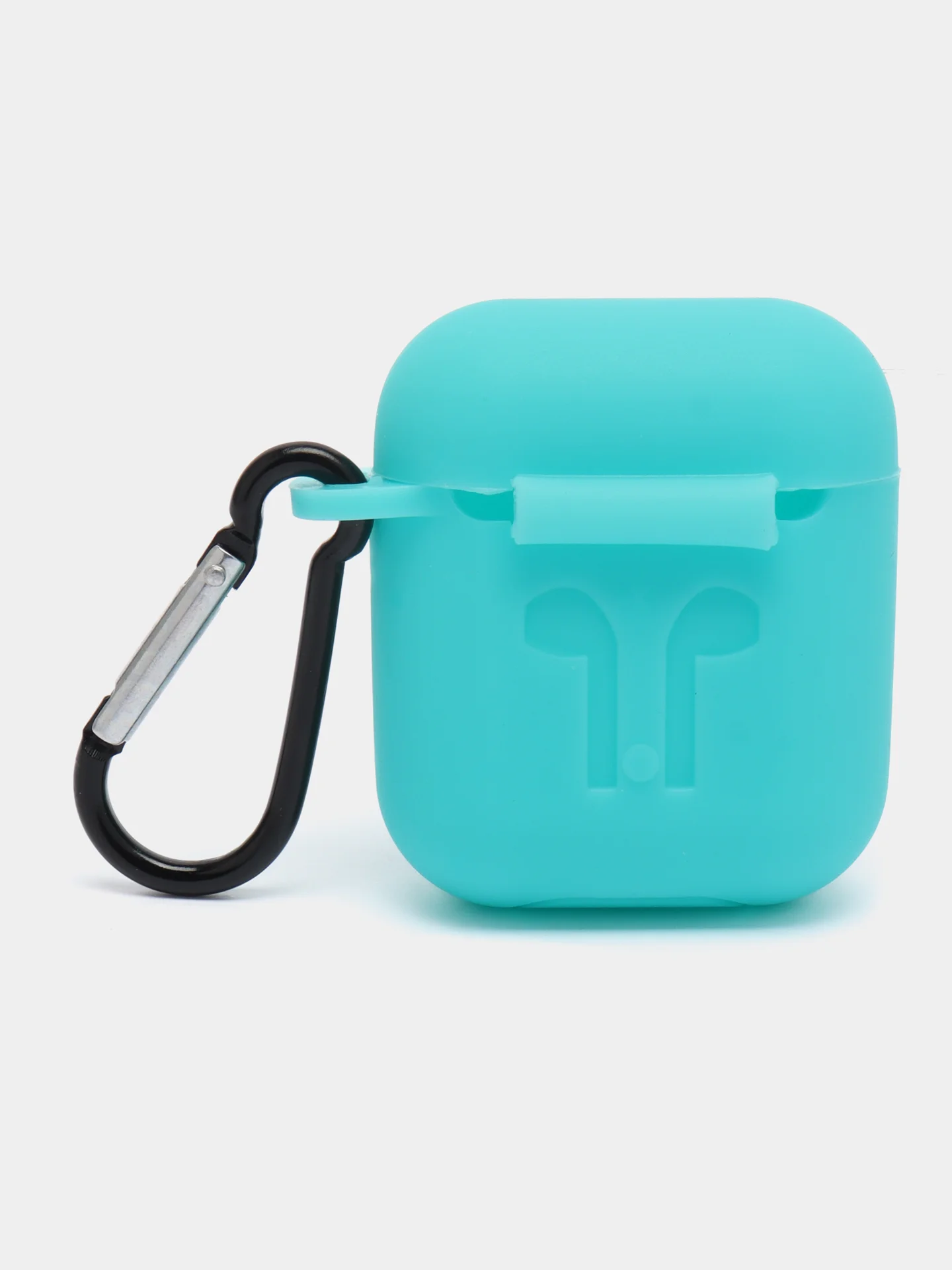 Бирюзовый чехол для беспроводных наушников AirPods 1/2 с карабином, силиконовый