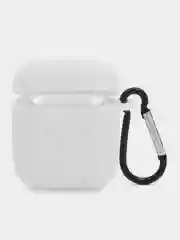 Белый чехол для беспроводных наушников AirPods 1/2 с карабином, силиконовый