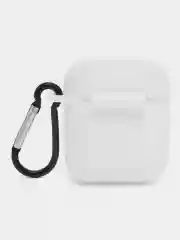Белый чехол для беспроводных наушников AirPods 1/2 с карабином, силиконовый