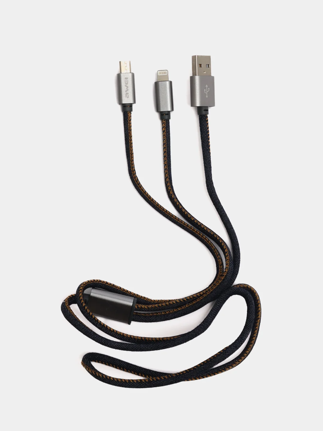 Синий меланж печать USB кабель Awei CL-987 Micro + Lightning 2in1, 1000 mm
