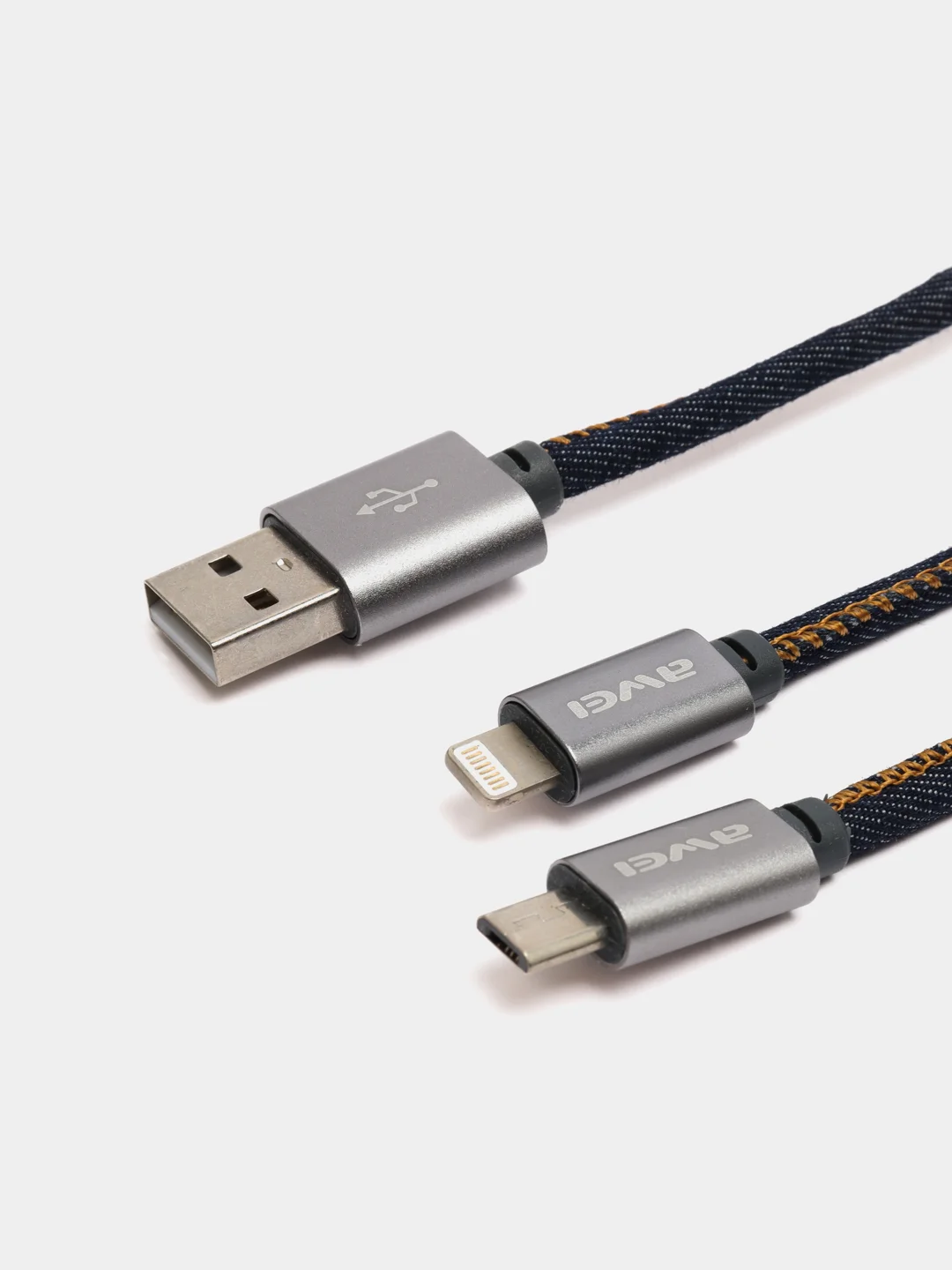 Синий меланж печать USB кабель Awei CL-987 Micro + Lightning 2in1, 1000 mm