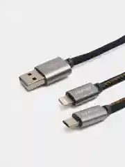 Синий меланж печать USB кабель Awei CL-987 Micro + Lightning 2in1, 1000 mm