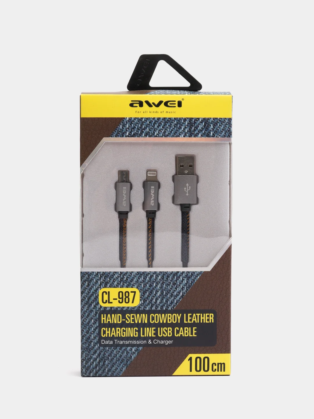 Синий меланж печать USB кабель Awei CL-987 Micro + Lightning 2in1, 1000 mm