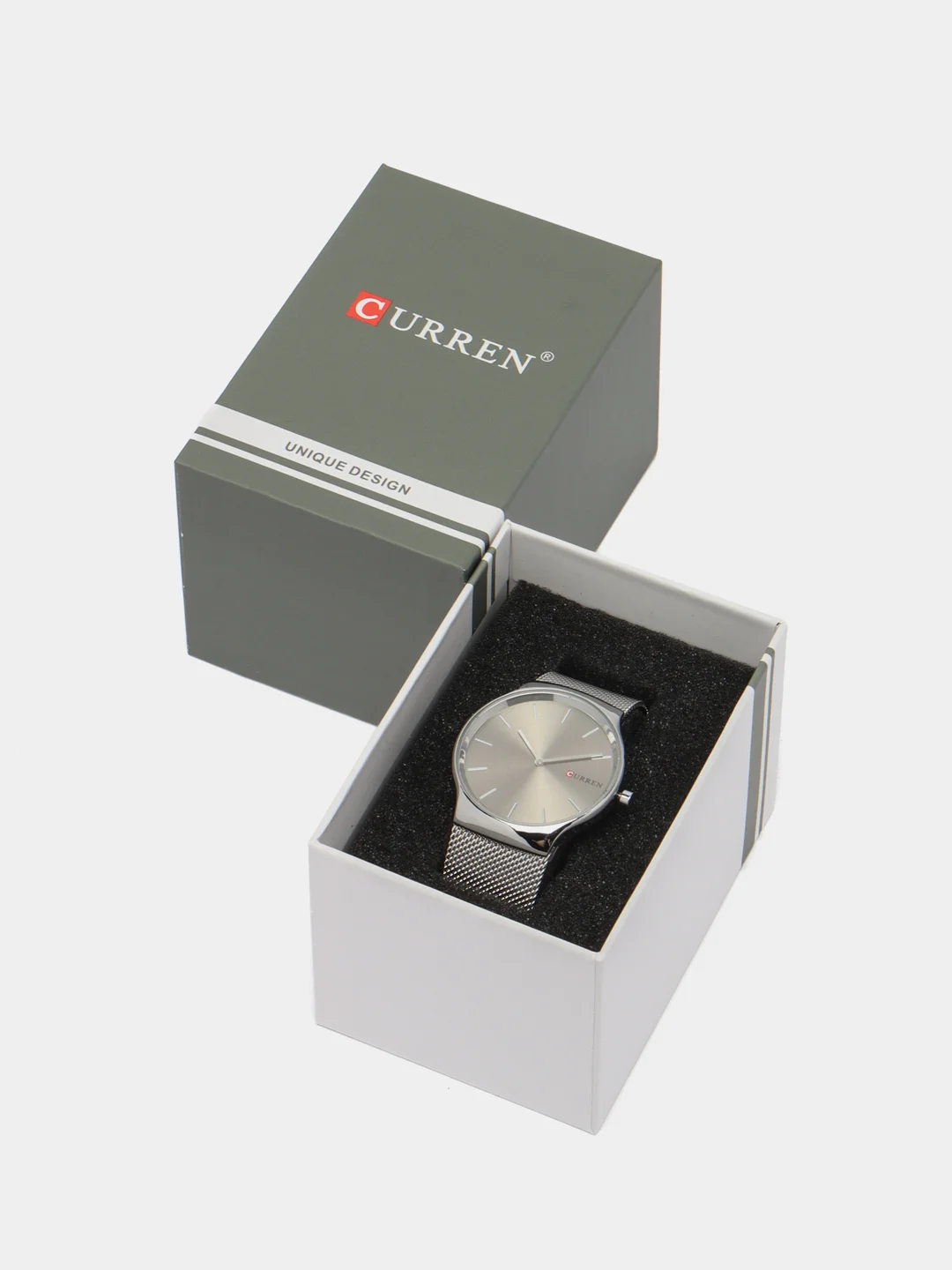 Серебряный мужские наручные часы Curren 8256 в подарочной упаковке