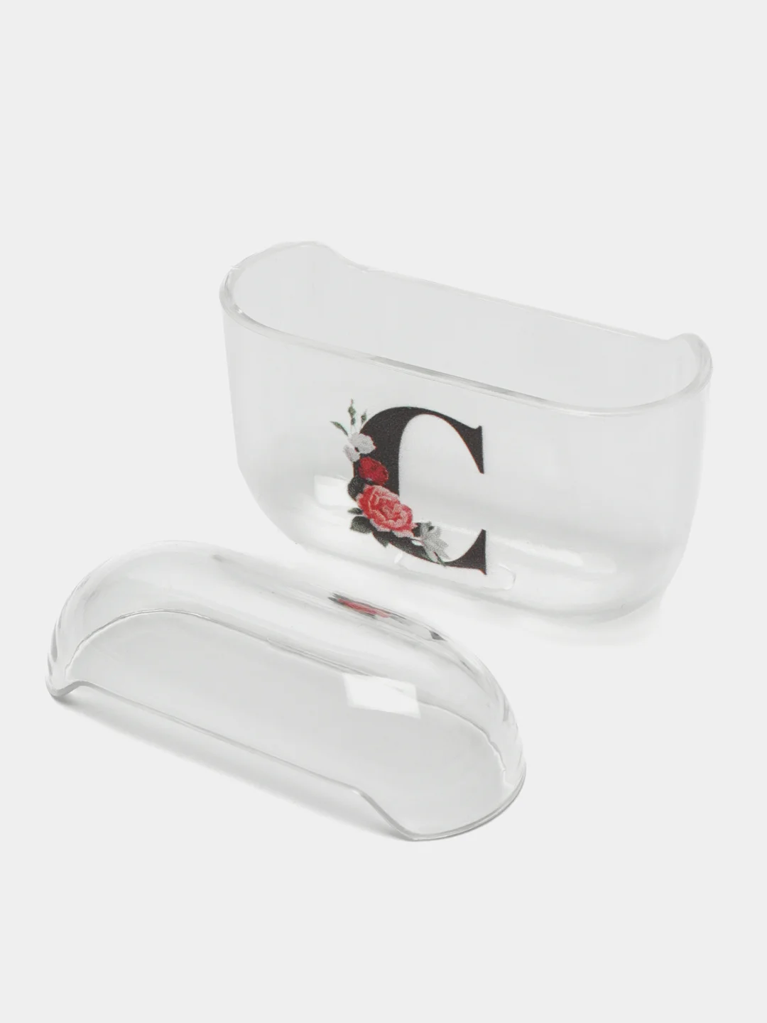 Вишнёвый чехол для наушников Apple AirPods 1, 2, 3, Pro, пластиковый прозрачный с буквой