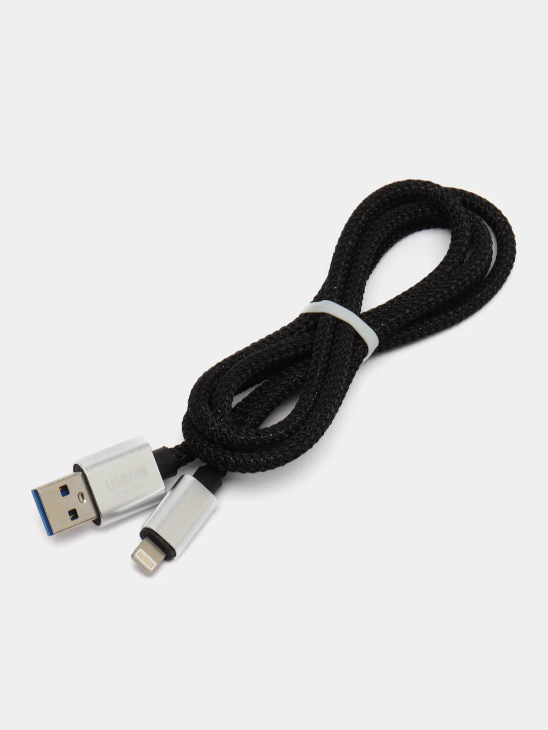 Черный плетёный USB кабель в оплетке Lightning, Micro Type-C