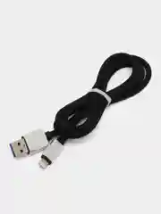 Черный плетёный USB кабель в оплетке Lightning, Micro Type-C