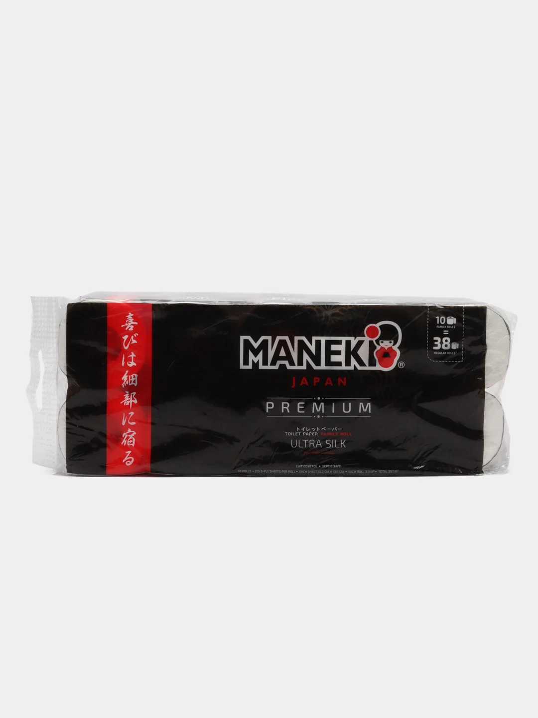 Бумага туалетная Maneki B&W 3 слоя 30 м гладкая с ароматом жасмина, 10 рулонов