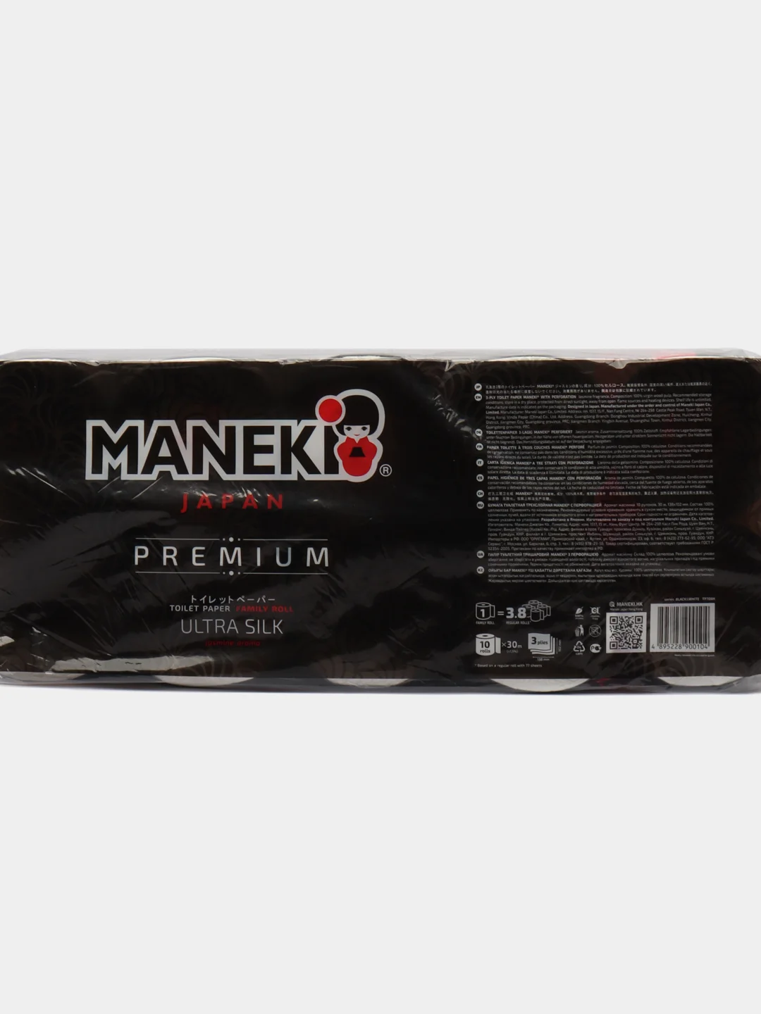 Бумага туалетная Maneki B&W 3 слоя 30 м гладкая с ароматом жасмина, 10 рулонов