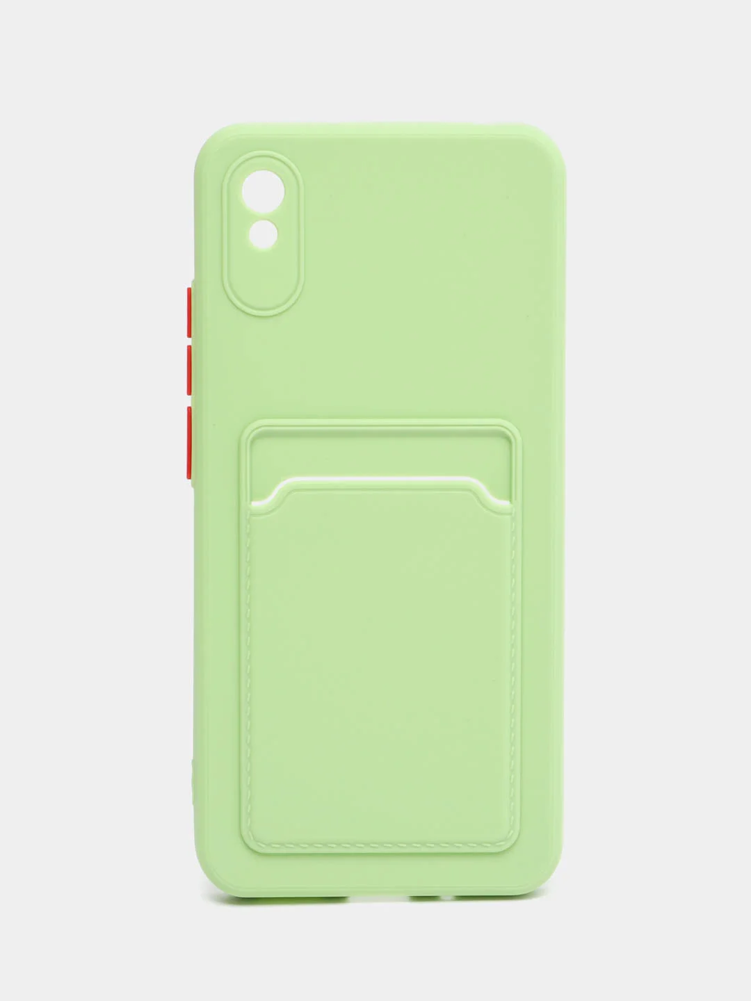 Зеленый силиконовый чехол для Xiaomi Redmi 9A (Сяоми Редми 9А), с карманом для карт, прозрачный