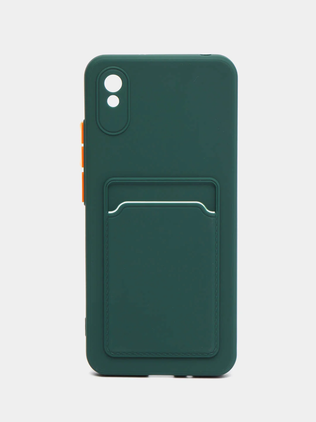 Тёмно-зелёный силиконовый чехол для Xiaomi Redmi 9A (Сяоми Редми 9А), с карманом для карт, прозрачный