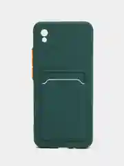 Тёмно-зелёный силиконовый чехол для Xiaomi Redmi 9A (Сяоми Редми 9А), с карманом для карт, прозрачный