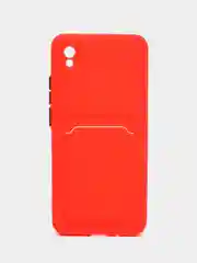 Красный силиконовый чехол для Xiaomi Redmi 9A (Сяоми Редми 9А), с карманом для карт, прозрачный