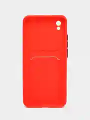 Красный силиконовый чехол для Xiaomi Redmi 9A (Сяоми Редми 9А), с карманом для карт, прозрачный